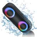 Bluetooth Speaker with RGB Light, 30W Portable Bluetooth Wireless(100FT Range) Loud Stereo Sound, IPX7 Waterproof Shower Speakers, RGB Multi-Colors Rhythm Lights, 1000mins Playtime for Indoor&Outdoor (Metallic Black)
