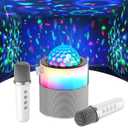 MOMOHO Karaoke Machine with Disco LED Lights, Mini Portable Bluetooth Speaker with 2 Wireless Microphones for Kids Adults, Birthday Gifts for Girls Boys Family Parties Travel (White)