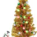 3 FT Artificial Christmas Tree, Gold Christmas Tree with 50 Multicolor Lights, 8 Lighting Modes Remote Control,15 Ball Ornaments Star Tree Topper, Small Xmas Tree for Home Decor