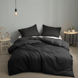Houseri Black Comforter Full Size All Season 3 Pieces Pure Black Bedding Set Full Lightweight Plain Black Comforter for Teen Boys Girls Ultra Comfy Soft Solid Black Quilts Preppy Dorm Bed Blanket Full