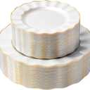 72PCS Pearl White Plastic Plates, Heavy Duty Disposable Party Plates with Gold Rim, 36 Dinner and 36 Dessert for Parties and Wedding