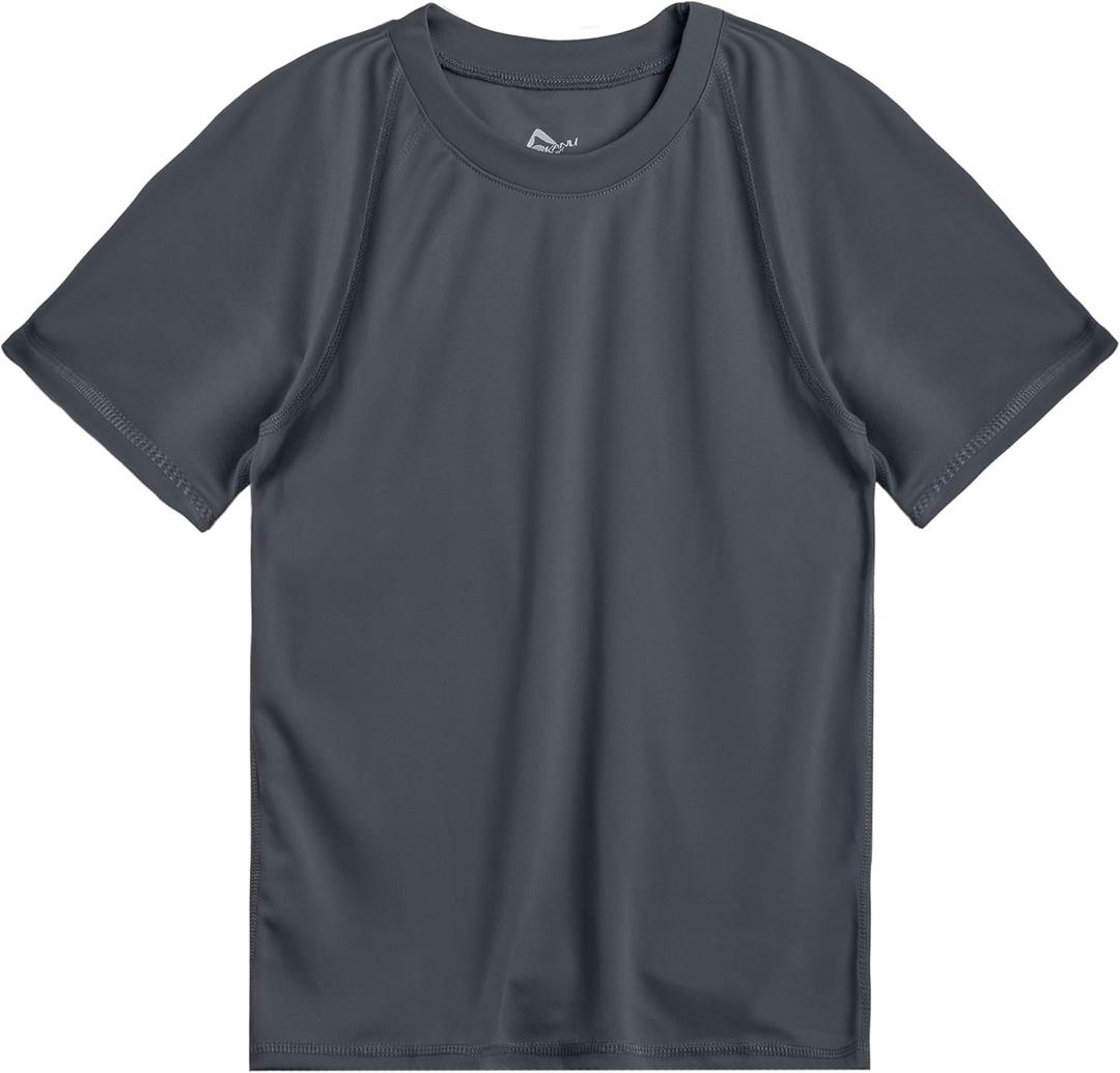 Kanu Surf Boys' Short Sleeve UPF 50+ Rashguard Swim Shirt (6, Solid Charcoal)