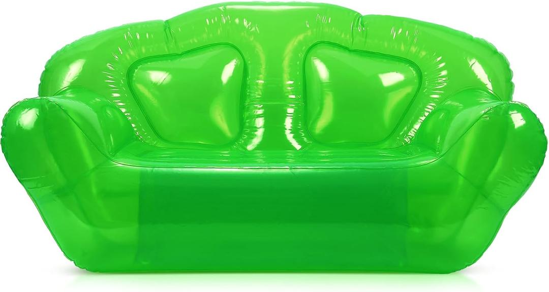 Kigley Inflatable Chair Blow Up Couches Transparent Inflatable Sofa Seat Yard Patio Portable Air Couch Furniture for Outdoor Indoor Camping Beach Room(Double Seat,Green)