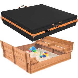 Sandbox Cover, Outdoor Large Sandbox Cover for Preschoolers, Waterproof Square SandBoxs Covers for Sand Protection, Featuring Handles, Strap with Buckle, Bottom DrawstringBlack50" L50" W8" H