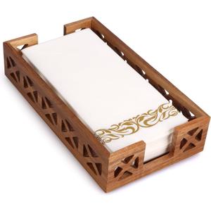 Acacia Wood Napkin Holder for Bathroom - Wooden Guest Towel Holder for Dining Table, Kitchen, Cocktail, Decor, Rustic Farmhouse, Bar, Party, Paper - Modern Disposable Hand Towel Holders, 9.5" X 5.5"
