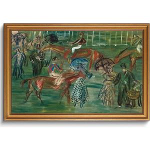 XJYISUO Vintage Gold Framed Wall Art Equestrian Canvas Art Horse Race Pictures Wall Decor Neutral Paintings Modern Abstract Artwork For Living Room Home Office Dining Room, 24"L x 16"W