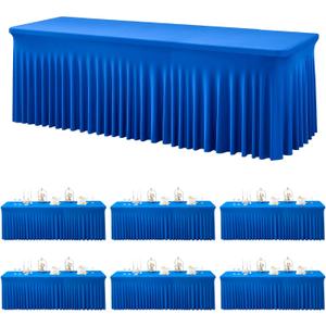 6 Pack Royal Blue Spandex Tablecloths for 8 Foot Rectangle Tables, Wrinkle Free Fitted Tablecover 8ft Stretchy Table Cloth with Skirt for Weddings Birthday Party Banquet Baby Shower