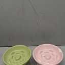 Layhit 2 Pack Raised Slow Feeder Cat Bowls Ceramic Elevated Cat Food Bowls Anti Vomiting Slow Feeder for Dog and Kitten for Dry and Wet Food(Green, Pink)