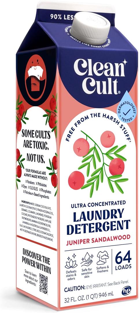 Ultra Concentrated Liquid Laundry Detergent Soap, 64 loads (32 oz), Long Lasting Scent, 90% Less Plastic, No Harsh Chemicals, Juniper Sandalwood, Defeats Stains & Odors, HE/Standard Compatible (32 Fl Oz (Pack of 1))