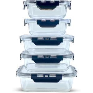 Glass Food Storage Containers with Lids, 5-Piece Set  Airtight, Leakproof, Oven & Freezer Safe, BPA-Free