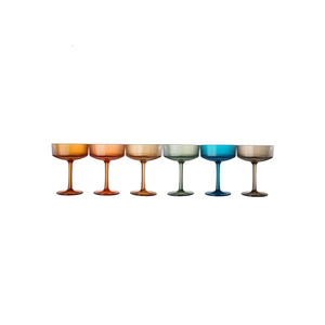 Shatterproof Acrylic Ribbed Vintage Art Deco Martini, Champagne & Cocktail Muted Color Plastic Tritan Coupe Glasses | Set of 6 | 10 oz Ripple Glassware Classic Cocktail Indoor & Outdoor, European Style