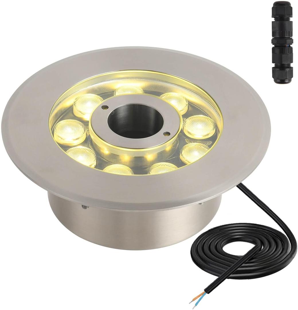 LED Fountain Lights Warm White Outdoor Submersible Light 18W 12V AC DC Stainless Steel Materials IP68 Waterproof Landscape Underwater Light for Outdoor Pond Garden Patio Backyard