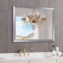 Amorho 40x32 Inch Bathroom Mirror Silver, Thick Metal Framed Wall Mirrors for Over Sink, Brushed Nickel Mirror Perfect for Bedroom, Living Room, Entryway, Rectangle (Horizontal/Vertical).