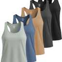 Real Essentials 5 Pack: Women's Dry Fit Tank Top - Racerback Sleeveless Workout Athletic Gym Shirt (Medium)