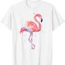 2 x Pink Flamingo Bird Watercolor Artwork T-Shirt, Medium