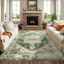 8x10 Area Rugs Washable Rug: Lagre Soft Living Room Rug Anti-Skid Indoor Floor Thin Carpet Vintage Stain Resistant Carpets for Bedroom Dining Room Farmhouse Nursery Office Green