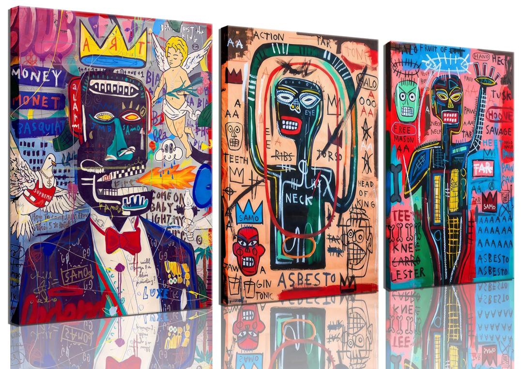 3 Pcs Modern Graffiti Posters Wall Art Street Abstract Painting Graffiti Pictures Colorful Abstract Character Canvas Prints For Artist Living Room Bedroom Bathroom Wall Decor Framed