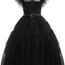Girls Black Dress Kids Goth Dress up Costume 4-11Years (002)