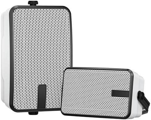 MWAU Outdoor Bluetooth Speakers 400w for Garage, Patio, Porch, Gazebo, Soffit, Entertainment Room. Wall Mount Speaker, Wireless Sync Up to 100 Speakers, IPX5 Waterproof (2 Pcs)