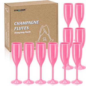 XUWAIDSGN Champagne Flute Acrylic Champagne Glasses Wedding Toasting Champagne Flute Goblet Plastic Reusable Unbreakable Champagne Cups for Bachelorette Wedding Bridal Shower Party (Pink, 10)