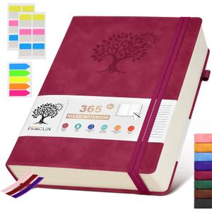 PERCUN A4 Lined Journal Notebook365 Page Large Leather Journals for Writing Women MenHardcover Notebook with 100Gsm Thick Pages for TravelWorkSchoolCollege Ruled, Daily Diary (8.5" x 11.4") (Wine red)