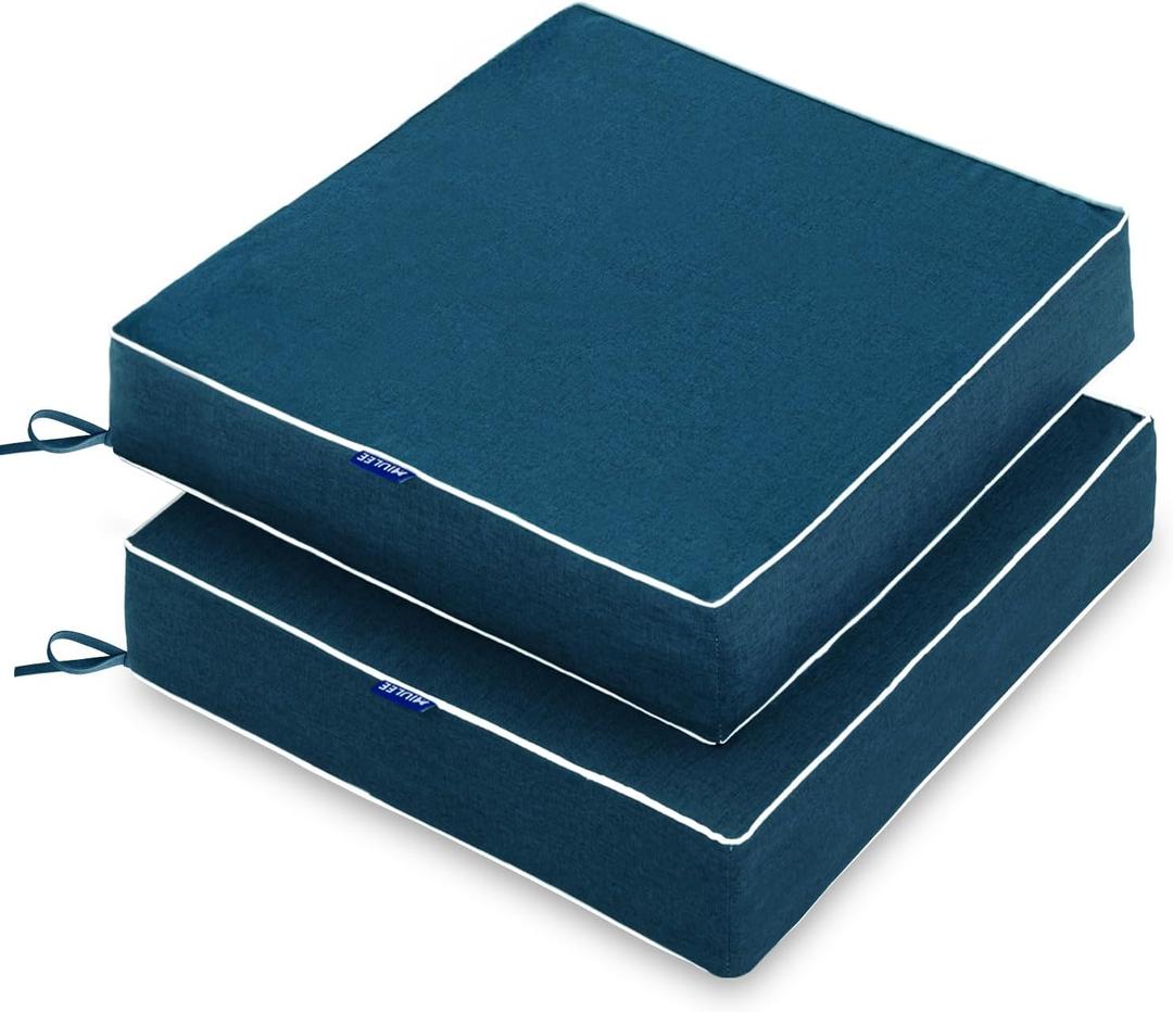 MIULEE 22 x 22 x 3 Inch Outdoor Chair Cushions,Waterproof Seat Cushions for Patio Furniture Garden with Ties Patio Chair Cushions Set of 2,Blue