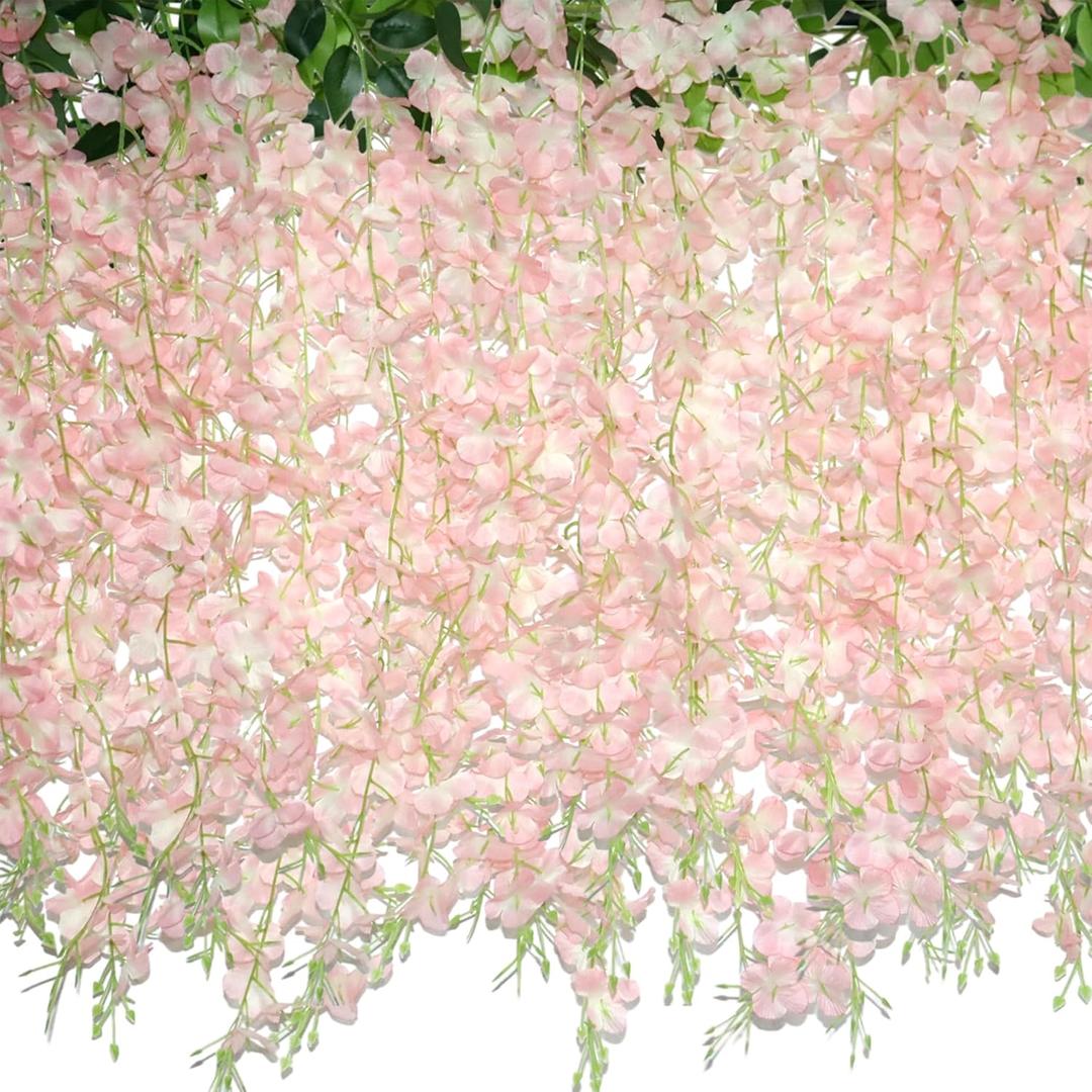 ZINHO 60 Branches Wisteria Hanging Flowers, Artificial Pink Wisteria Flowers Garland for Wedding Arch Ceremony Party Garden Home Backdrop Decor
