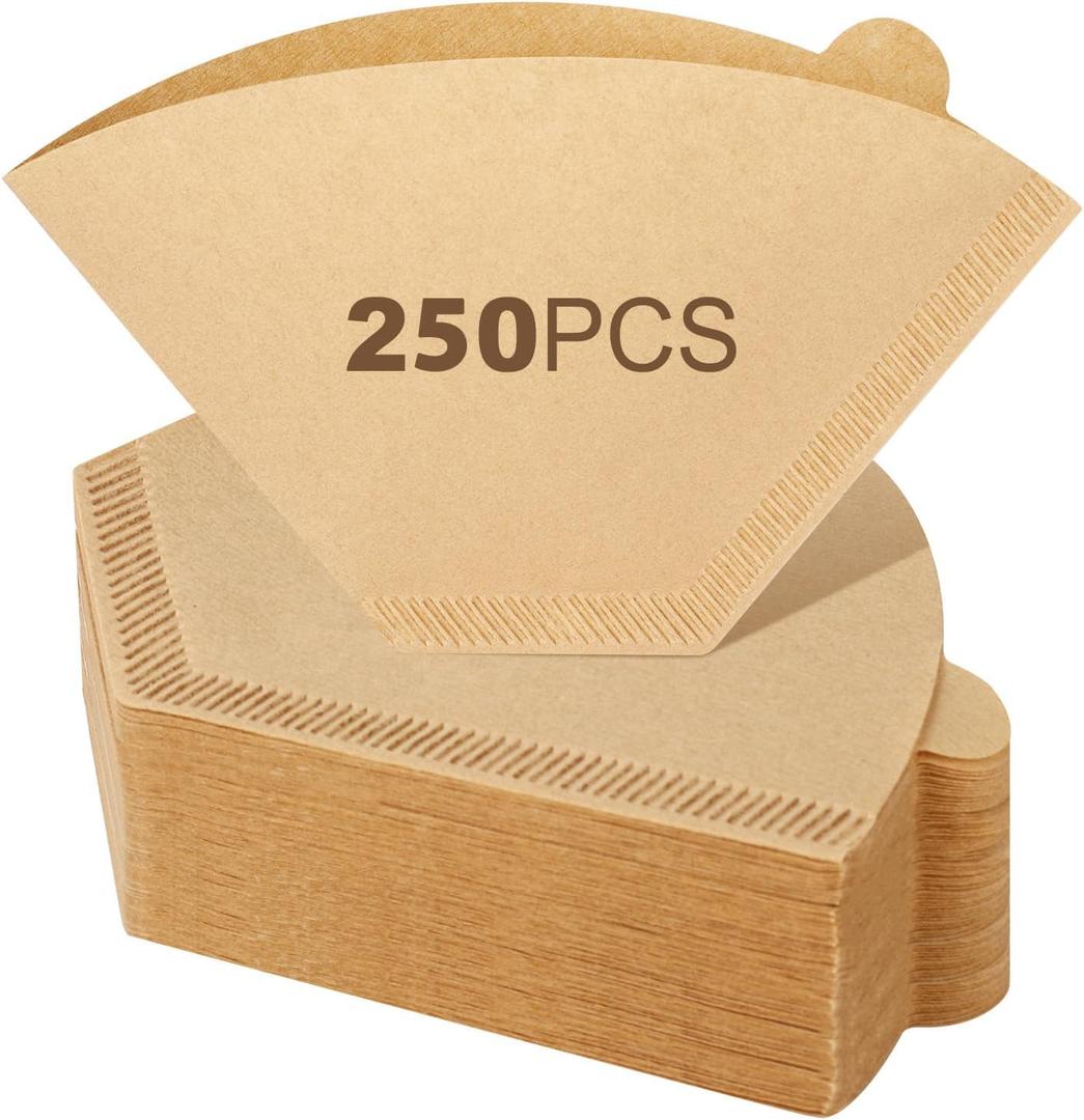 250 Count #2 Coffee Filtets 2-4 Cup, Premiun Unbleached Natural Coffee Paper Filters, No Blowout, Disposable Coffee Filter Cone Paper for Pour Over and Drip Coffee Maker