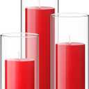 Shihanee Set of 3 Pillar Candles and 3 Glass Cylinder Candle Vases Holders Clear Pillar Jars for Wedding Centerpieces(2.6'' X 4.7'', 5.9'', 7.9'',Red)