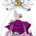 Valentines Day Rose Gifts for Her,Fresh Flowers for Delivery,Birthday Gifts for Women Mom,Preserved Flowers in Glass Angel Figurine,Angel Mothers Day Rose Gift for Mom Grandma,Purple Gift Valentines