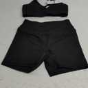 ABOCIW Workout Sets for Women 2 Piece V Neck Twist Back Sports Bra High Waist Biker Shorts Yoga Outfits (Small, Black)