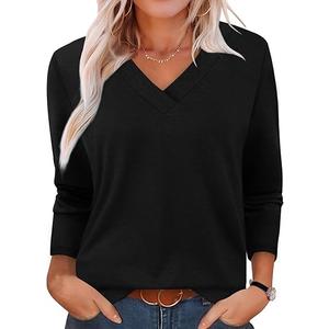 XIEERDUO Long Sleeve Shirts for Women V Neck Fall Tops Basic Tunic Tops Loose Fit Dressy 2025 S, Black