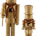 Weysat 2 Pcs Neutral Christmas Nutcracker Figure Gold Wooden Nutcracker Figures with Velvet Bow Christmas Ornament for Xmas Festival Party Gift Shelves Table Desktop Fireplace Decor, 10inch, 15inch
