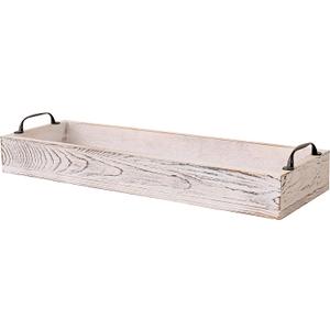 Rustic Wooden Serving Trays Rectangular with Handle, Ottoman Tray for Living Room 16 Inch Long for Serving Wine(whitewashed)