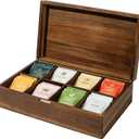 Acacia Wooden Tea Bag Organizer with Magnetic Lid, 8 Adjustable Compartments Wooden Tea Box for Tea Bags, Countertop Storage Holder
