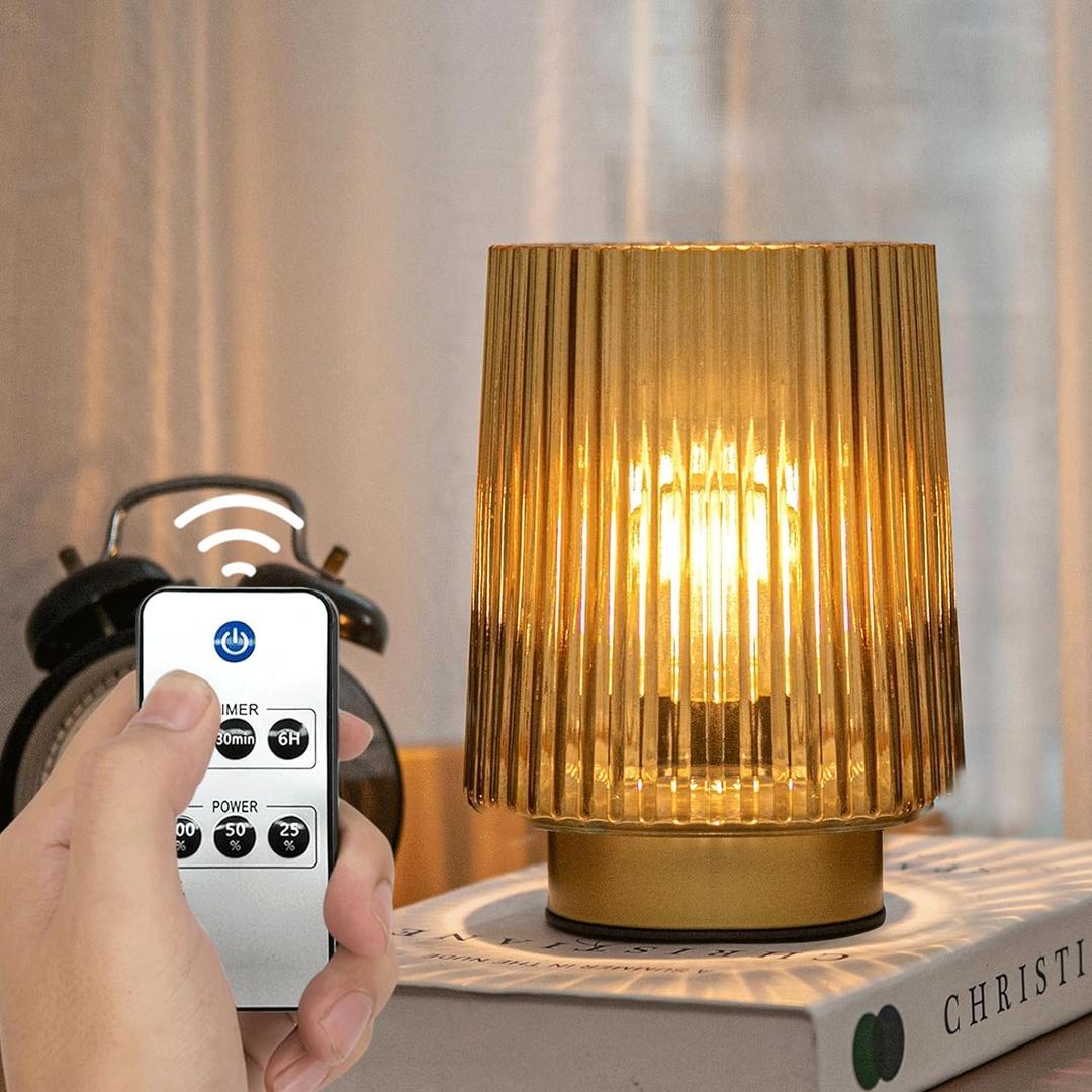 Battery Operated Lamp with Remote Control, Cordless Table Lamps for Home Decor, Portable Dimmable Brightness Small Lamp with Timer for Room Decorative Corner Bedroom (Golden Amber)