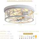 12.6" Gold Accent Flush Mount Ceiling Light, 3-Light Floral Metal Ceiling Fixture with White Distressed Finish, Farmhouse Hallway Light for Kitchen Entryway Bedroom, E26 Base, Round Flower Design