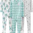 Simple Joys by Carter's baby-boys 3-pack Snug Fit Footed Cotton Pajamas (Avocados/Night Sky Print/Tie Dye) 18M
