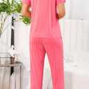Samring Women Pajamas Sets 2 Piece Short Sleeve Soft Sleepwear Pjs Lounge Set Button Down Nightwear with Long Pants (L)