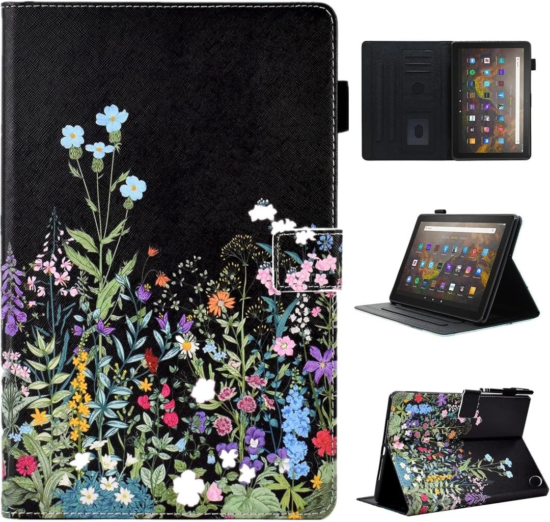 Case for Fire HD 8 & 8 Plus Tablet (12th/10th Generation, 2024/2022/2020 Release), Multi-Viewing Angles, Premium PU Leather Folio Stand Cover Case with Auto Sleep Wake, Flowers