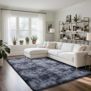 Fluffy Rug Shag Area Rug, Mottling Dark Grey 5x8 Area Rugs for Bedroom, Small Bedside Rug, Soft Fluffy Shag Entryway Throw Rugs for Living Room Bedroom Kids Room Home Decor
