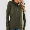 Orchidays Womens Long Sleeve Sweatshirt Cowl Neck Workout Tunic Tops Casual Drawstring Pullovers Army Green (S)