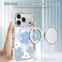 Magnetic Case for iPhone 17 Pro Design On Clear Base, Compatible with MagSafe, Slim Protective Soft TPU Bumper Phone Cover Women Girls Case-Cute Blue Flower Garden