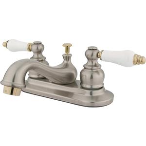 Kingston Brass KB609B Restoration Centerset Lavatory Faucet Retail Pop-Up, 4", Brushed Nickel/Polished Brass