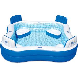 Blue Wave Premier Family Inflatable Pool with Seats 88-in x 88-in x 26-in Four-Seater Pool for Backyard Fun Durable 4-Person Inflatable Pool with Cover, Drain Plug & Repair Patch