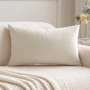 MIULEE Velvet Pillow Cover Soft Luxury Decorative Throw Pillow Cover Single Rectangle Cushion Case for Couch Sofa Bedroom Car Decor,12x20 Inch Cream White