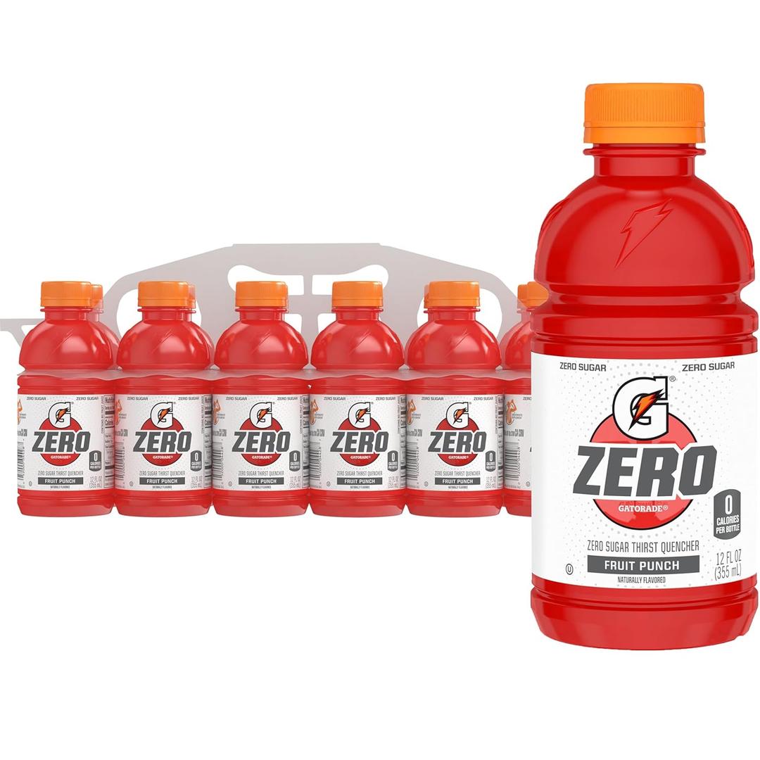Gatorade Thirst Quencher Zero Sugar Sports Drink, Fruit Punch, 12oz Bottles, 12 Pack, Electrolytes for Rehydration (EXP 05/13/26)