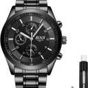 Men's 40mm Analog Watch – Auto Date & Day Display, Stainless Steel Business Wristwatch, Easy to Read, 30M Waterproof, No Chronograph