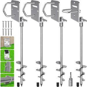  Pack 30" Ground Anchors Screw in Mobile Home Anchors Kits 2.8" Wide Tapered Spiral Shed Anchor Set with L Bracket Swing Set Anchor for Playset, Trampoline, Soccer Frame, Tent, Canopy, Fence, Carport