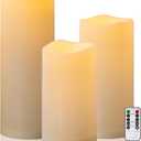 10" 12" 14" x 5" Extra Large Waterproof Outdoor Flameless Candles Battery Operated LED Pillar Candles for Indoor Outdoor Lanterns, Off White, Long Lasting, Set of 3